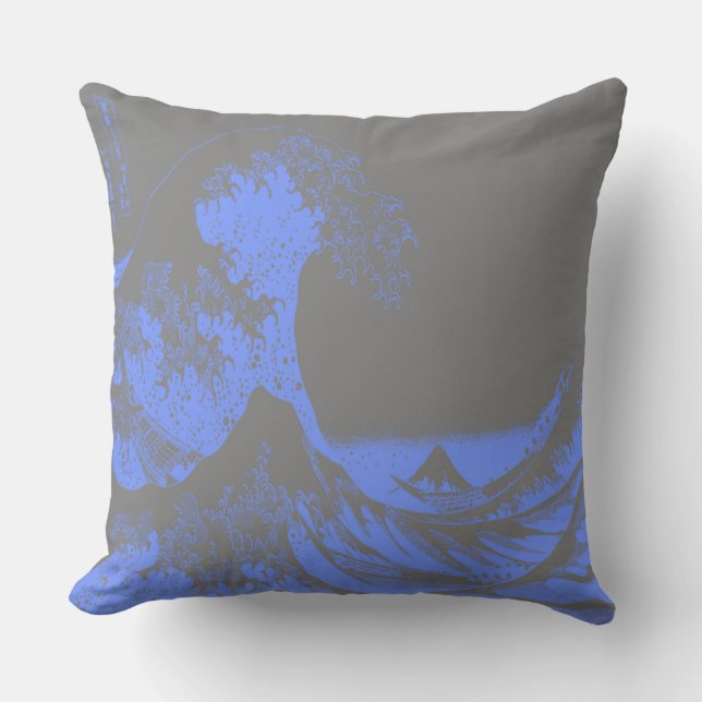 Coussin Pillow La Grande Vague Bleu & Gris (Recto)