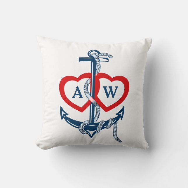Coussin Pilote d'ancrage nautique monogramme personnalisé (Recto)