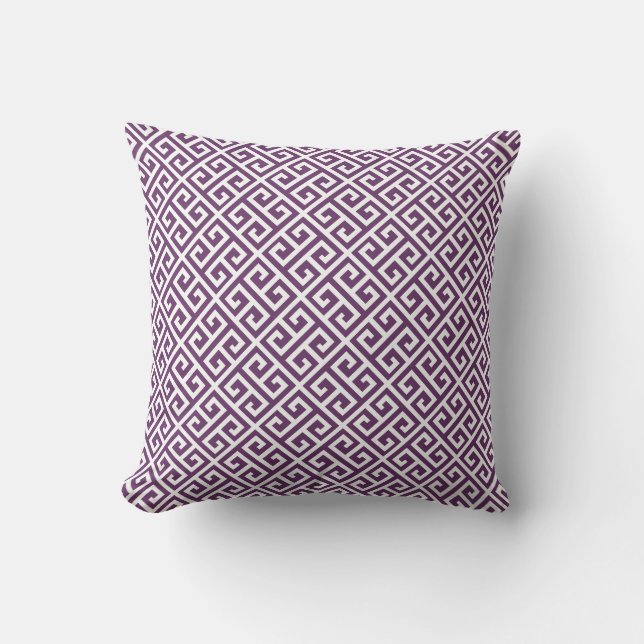 Coussin Pilotes à clé grecque violet et blanche (Recto)