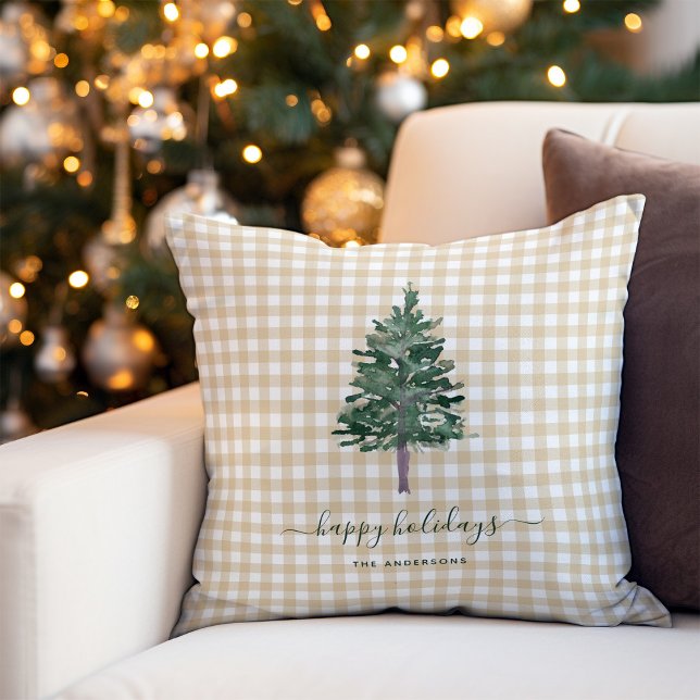 Coussin Pin simple | Arbre de Noël sur En vichy neutre (Créateur téléchargé)