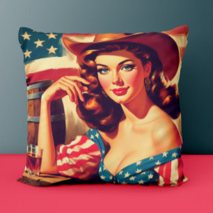 Coussin Pin-up de cow-girl américaine rétro