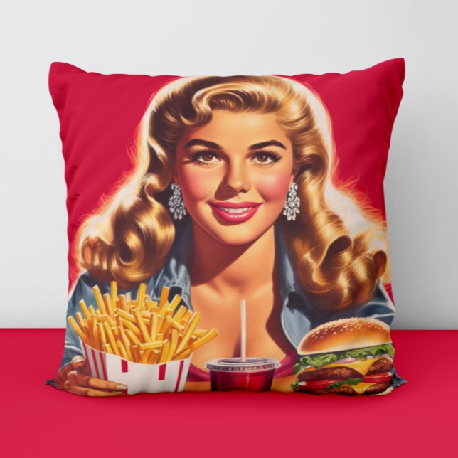 Coussin Pin-up de fast-food vintage (Créateur téléchargé)