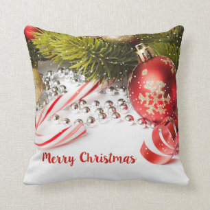 Coussin Pin Vert De Noël Et Lanternes Rouges