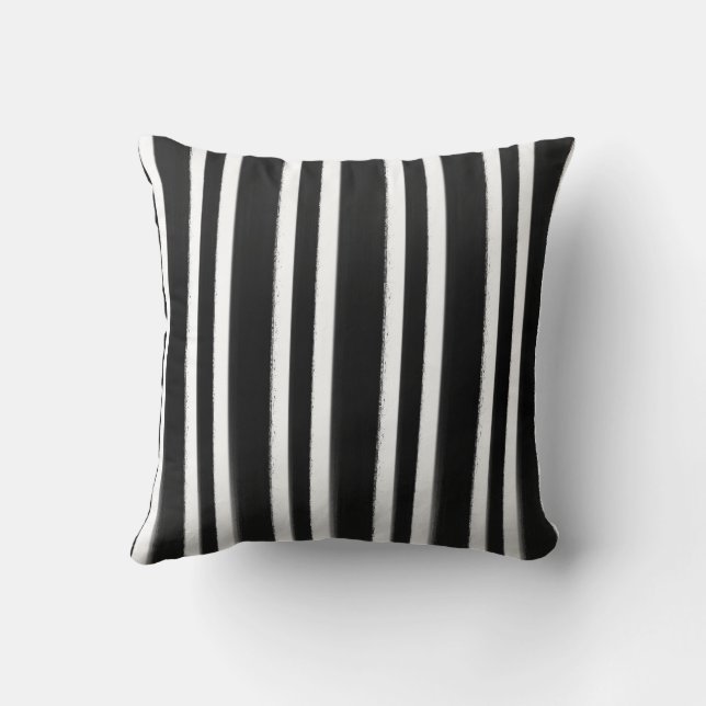 Coussin Pinceau à rayures verticales noir et blanc (Verso)
