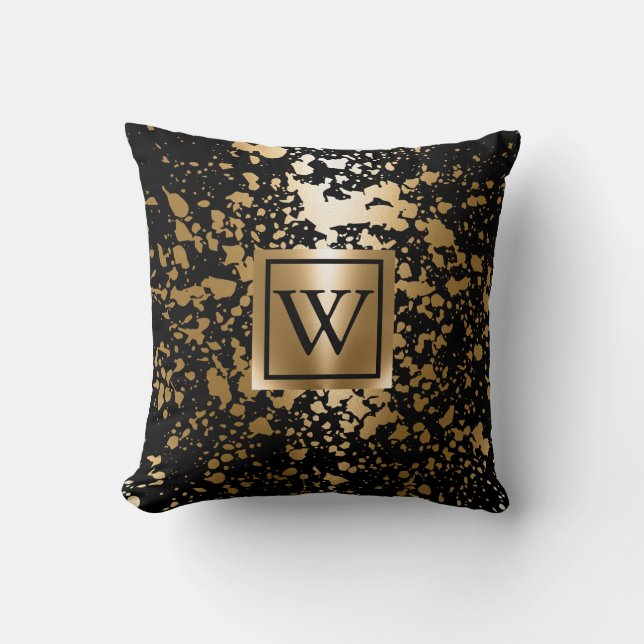 Coussin Pinceau métallique noir et doré (Recto)