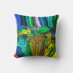 Coussin Pinceau vert Abstrait à brosses colorées