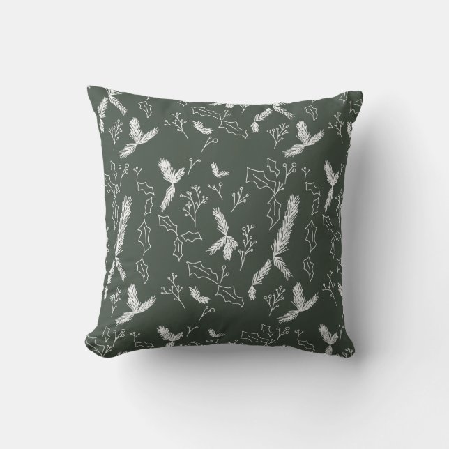 Coussin Pine botanique de Noël Berry Green (Recto)