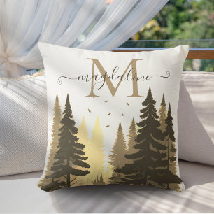 Coussin Pine Tree Forest Nom du script Monogramme