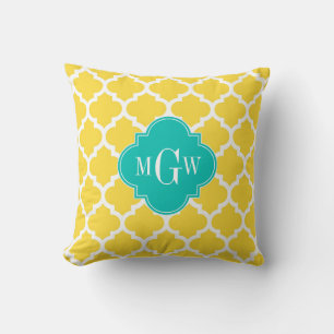 Coussin Pineapple Wht Moroccan #5 Teal 3 Monogram initial