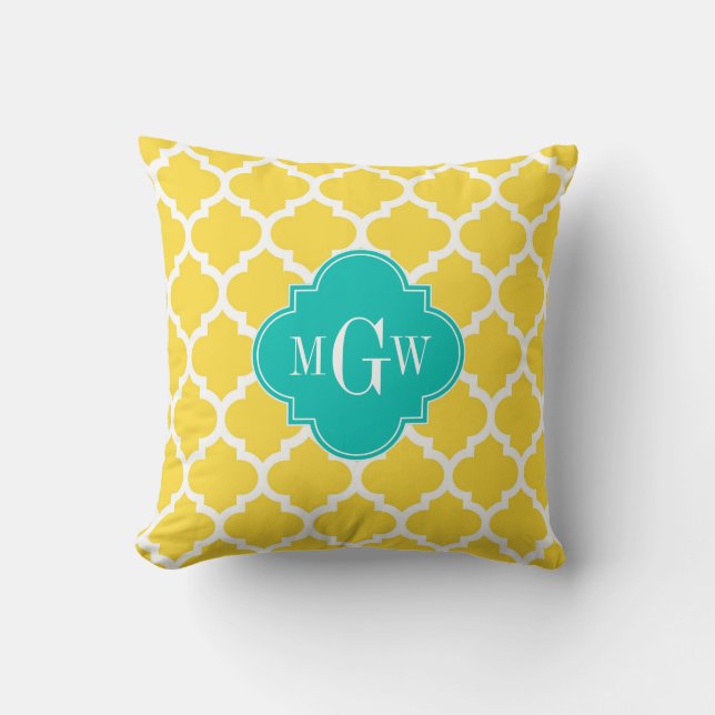 Coussin Pineapple Wht Moroccan #5 Teal 3 Monogram initial (Recto)
