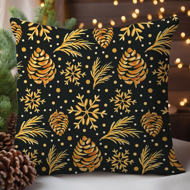 Coussin Pinecone en or rustique et flocon de neige (Créateur téléchargé)