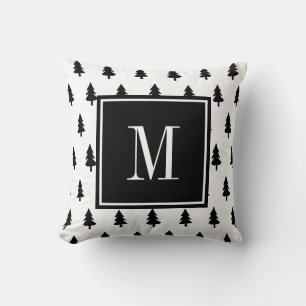 Coussin Pinède blanc noir dessiné à la main minimum MONOGR