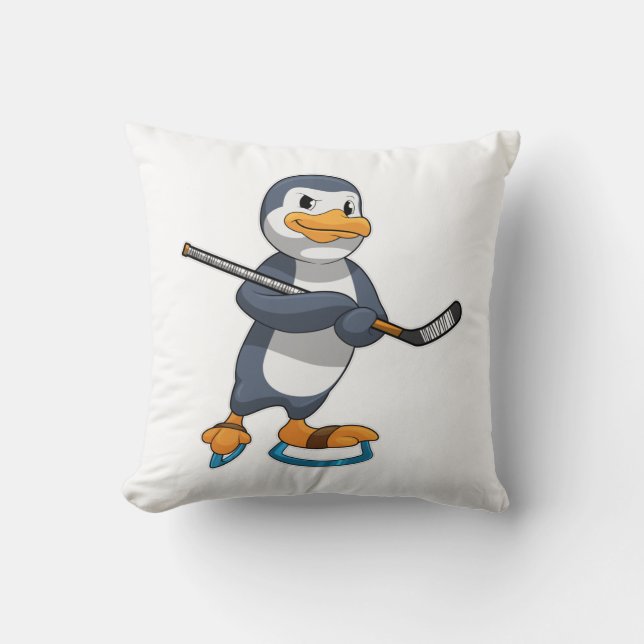 Coussin Pingouin au hockey sur glace avec bâton de hockey  (Recto)
