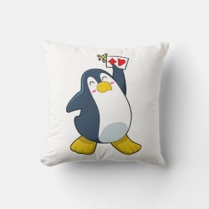 Coussin Pingouin au Poker avec cartes de Poker