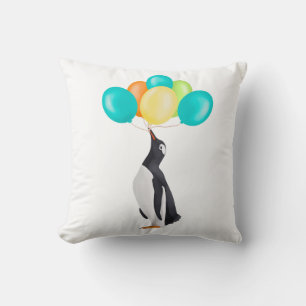 Coussin Pingouin Avec Ballons Colorés
