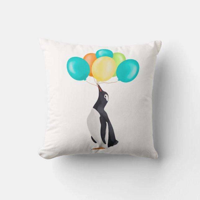 Coussin Pingouin Avec Ballons Colorés (Recto)