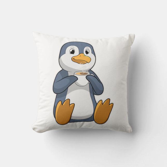 Coussin Pingouin avec la coupe du café (Recto)