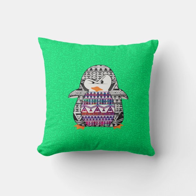 Coussin Pingouin aztèque mignon drôle sur l'arrière - plan (Recto)