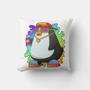 Coussin Pingouin comme peintre avec Spray