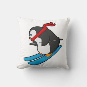 Coussin Pingouin comme skieur avec ski