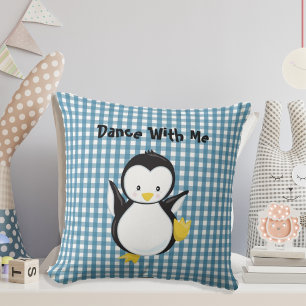 Coussin Pingouin Dancing Blue Plaid En vichy Personnalisé