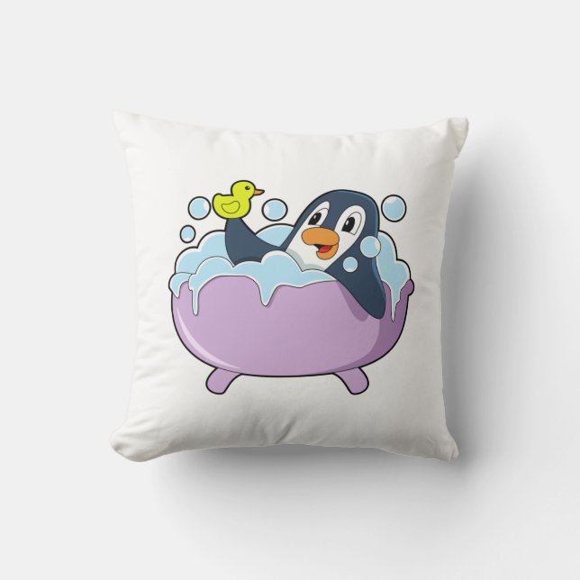 Coussin Pingouin dans la baignoire avec canard (Recto)