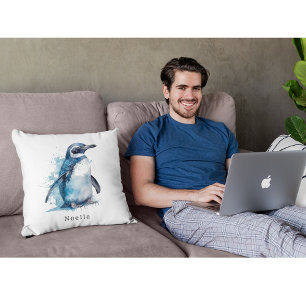 Coussin Pingouin d'aquarelle Arctique, personnalisé