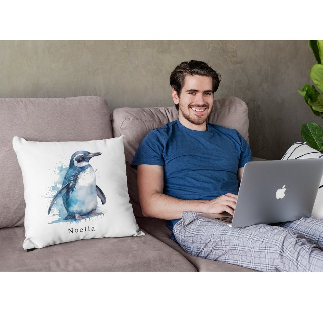 Coussin Pingouin d'aquarelle Arctique, personnalisé (Créateur téléchargé)