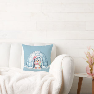 Coussin Pingouin de Noël dans les flocons de neige