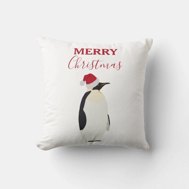 Coussin Pingouin de Noël drôle animal avec chapeau de Père (Recto)
