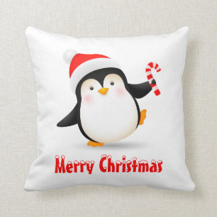 Coussin Pingouin de Noël mignon avec chapeau de Père Noël 