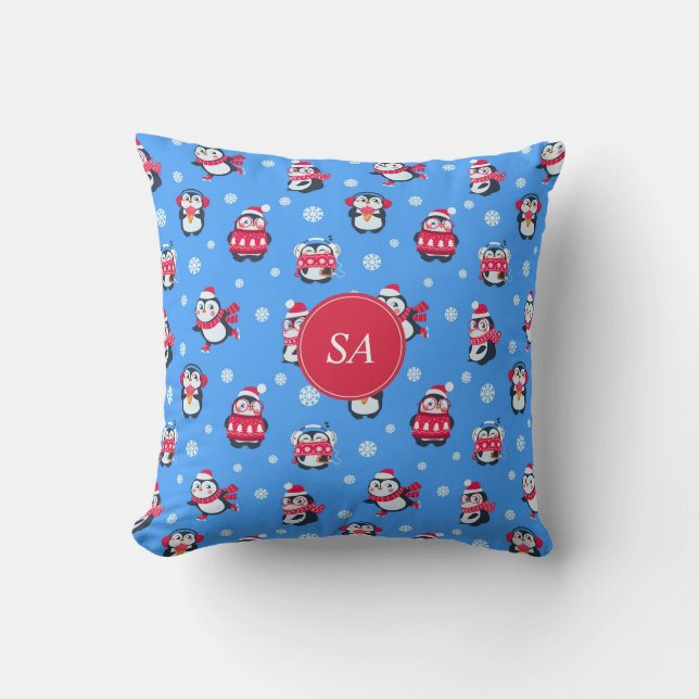 Coussin Pingouin de Noël mignonne Monogramme Pépinière de  (Recto)