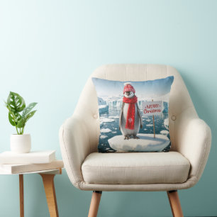 Coussin Pingouin De Noël Sur Un Iceberg