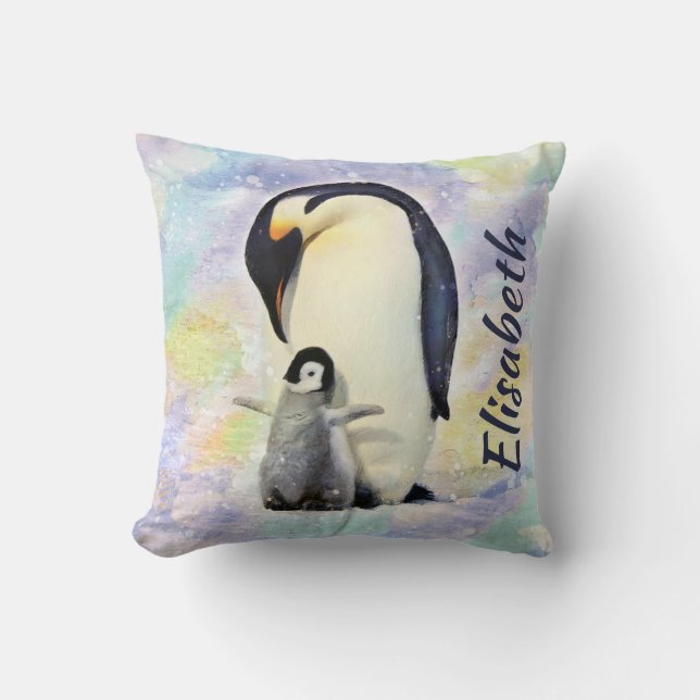 Coussin Pingouin d'empereur avec l'aquarelle de poussin de (Recto)