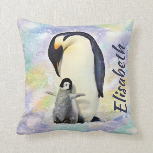 Coussin Pingouin d'empereur avec l'aquarelle de poussin de