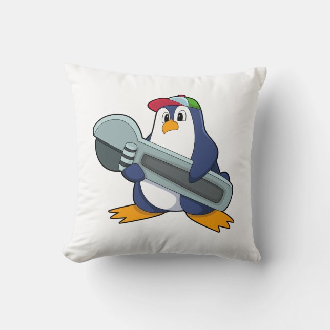 Coussin Pingouin en mécanique avec outil (Recto)