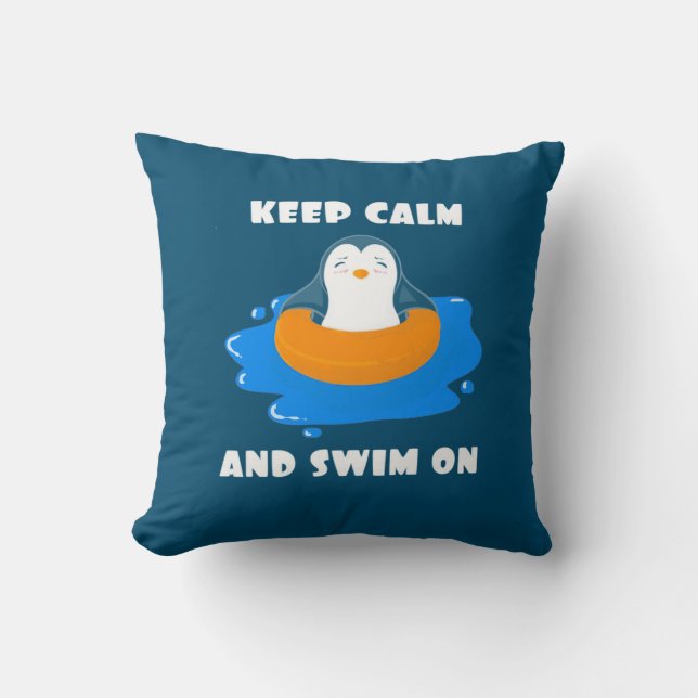 Coussin Pingouin Gardez Le Calme Et Baignez Sur (Recto)