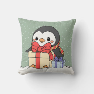 Coussin Pingouin mignon avec cadeaux de Noël dans la chute