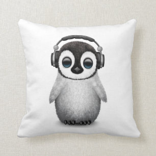 Coussin Pingouin mignon personnalisable DJ de bébé avec