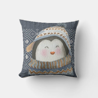 Coussin Pingouin mignon sur Motif Knit d'hiver confortable