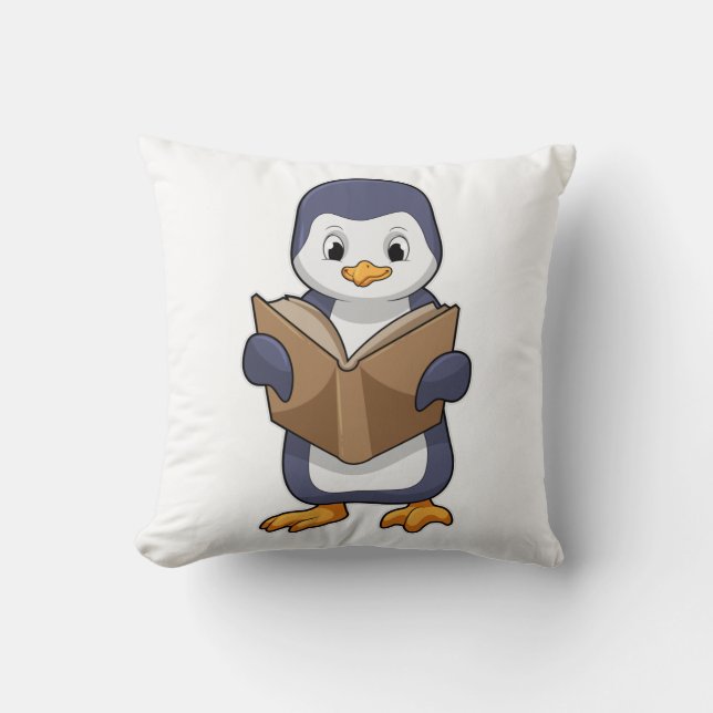 Coussin Pingouin Nerd avec Livre (Recto)