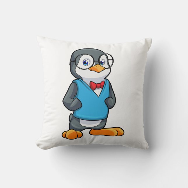 Coussin Pingouin Nerd avec lunettes (Recto)