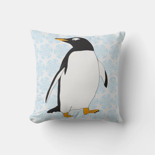 Coussin Pingouin noir et blanc avec pieds oranges et bec (Recto)