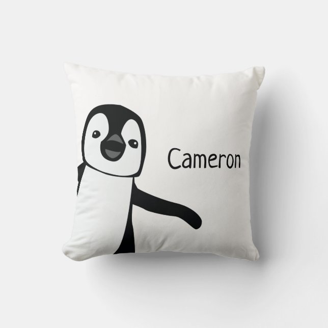Coussin Pingouin personnalisé noir et blanc | Bébé (Recto)
