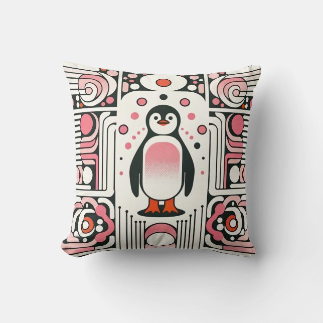 Coussin Pingouin Saumon rose mignon dans les années 60 rét (Recto)