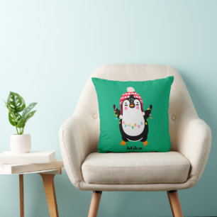 Coussin Pingouin scintillant avec lumières de Noël