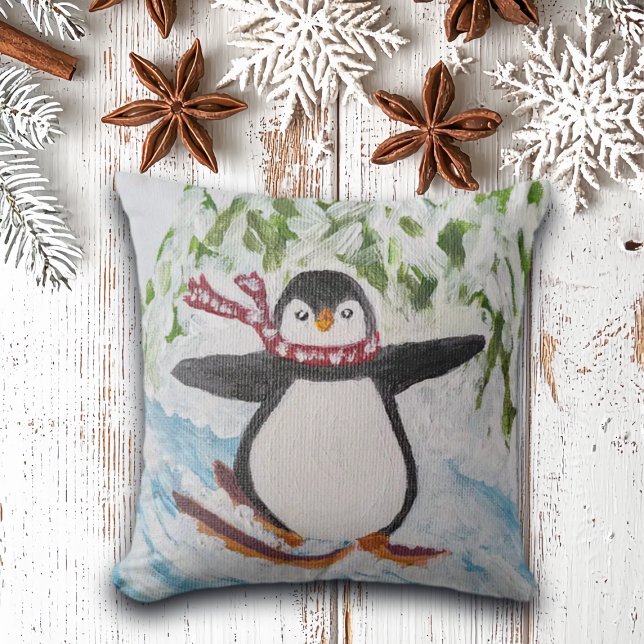 Coussin Pingouin sur piste de ski (Créateur téléchargé)