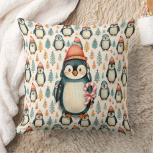 Coussin Pingouin vintage avec Sucres de canne Noël