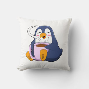 Coussin Pingouin with Cup of Coffee