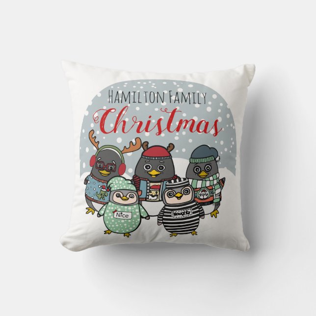 Coussin Pingouins amusants | Noël de la famille d'hiver pe (Recto)